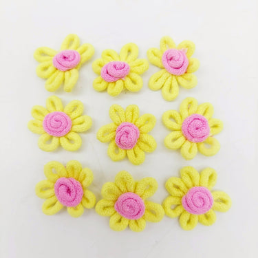 Yellow and Pink Floral Applique, Flower Motifs x 5